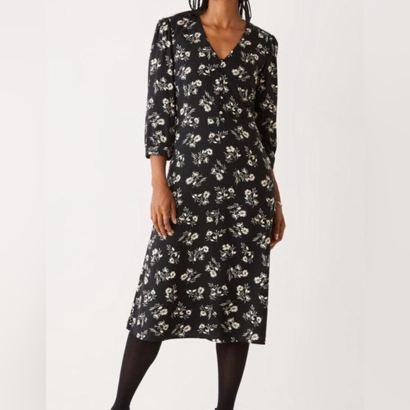 NWT - Frank & Oak Women’s 3/4 Puff Sleeve Floral Print Midi Dress - Size XS - Picture 2 of 13